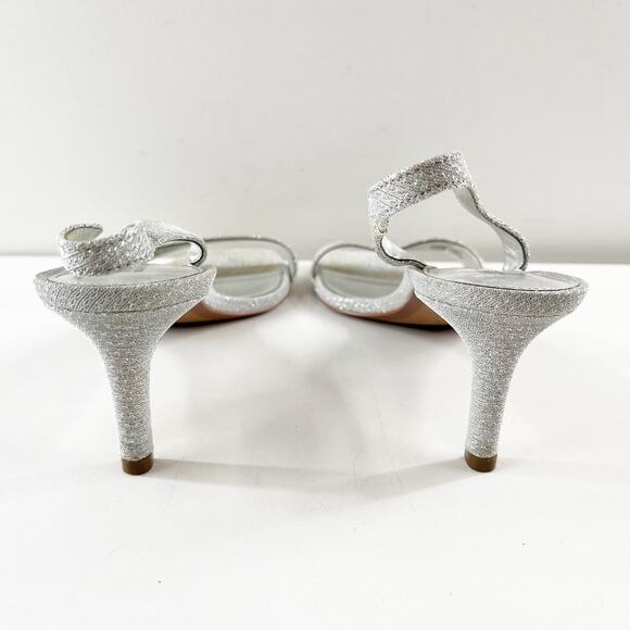 Michael Kors Pixie Fine Glitter Mila Slingback Kitten Heel Sandals Silver 9.5 - Picture 7 of 8